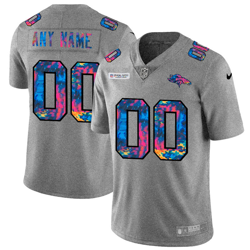 Denver Broncos Custom Men Nike MultiColor 2020 NFL Crucial Catch Vapor Untouchable Limited Jersey Greyheather